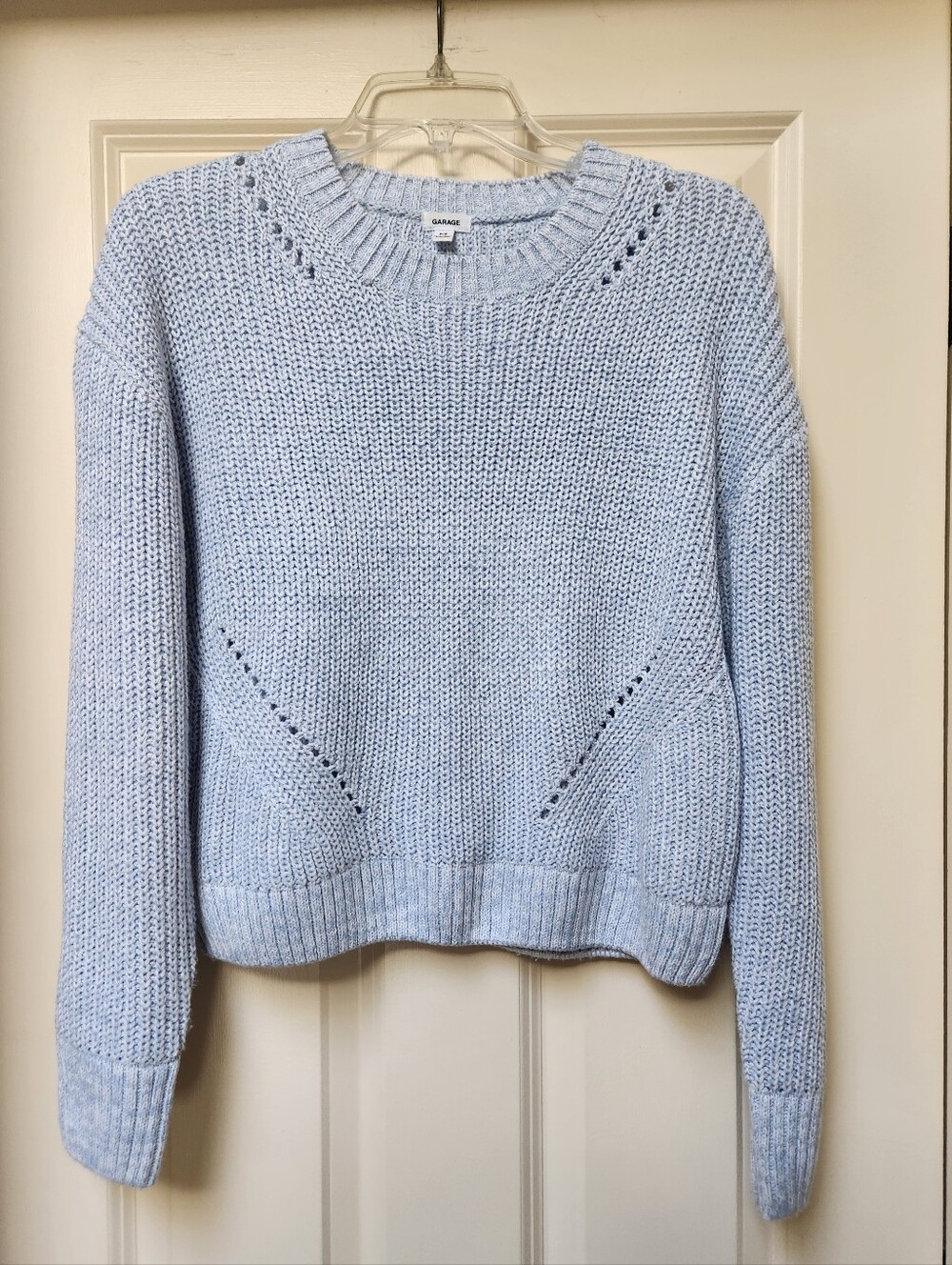 Garage Pale Blue Eyelet Detail Crewneck Sweater, Size S